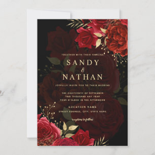 Invitación de boda de rosa romántica roja