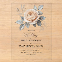 Invitación de boda de rosa rosa acrílica