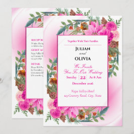 Invitación de boda de rosa rosa chic y piña