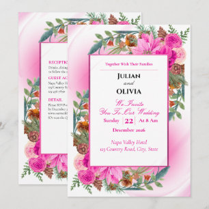 Invitación de boda de rosa rosa chic y piña