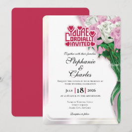Invitación de Boda de Rosa Rosa - Letra Roja 3