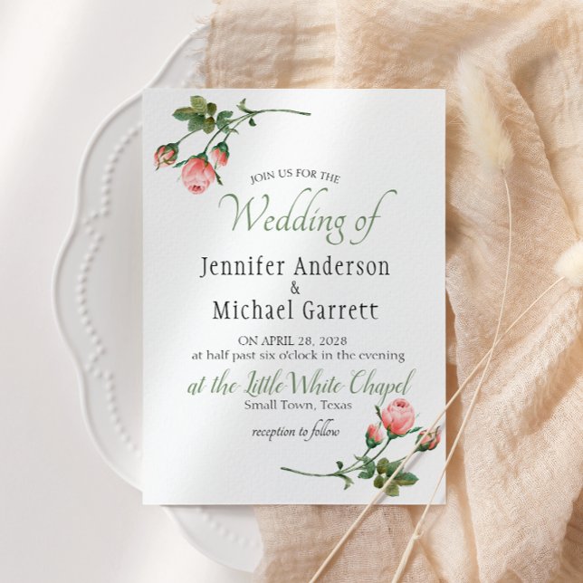 Invitación de boda de rosa rosa sonrojada (Subido por el creador)