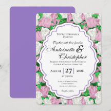 Invitación de boda de rosa rosa y blanca - Borde p