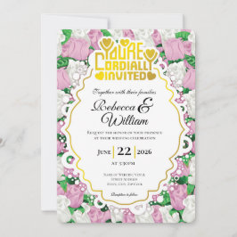 Invitación de Boda de Rosa Rosa y Blanca - Letras 