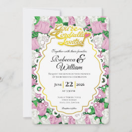 Invitación de Boda de Rosa Rosa y Blanca - Letras 