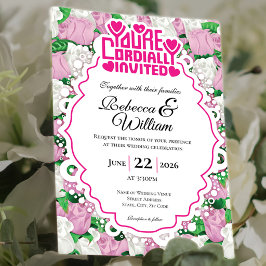 Invitación de Boda de Rosa Rosa y Blanca - Letras 