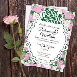 Invitación de Boda de Rosa Rosa y Blanca - Letras 