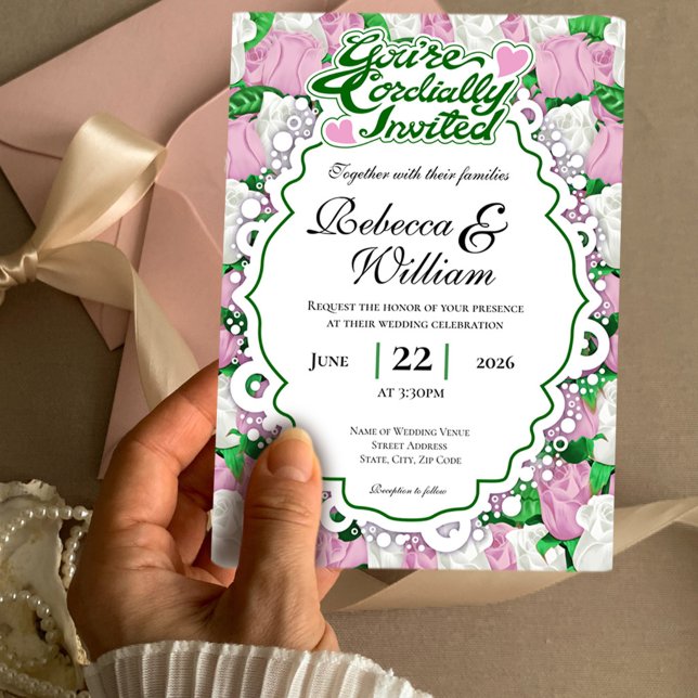 Invitación de Boda de Rosa Rosa y Blanca - Letras  (Subido por el creador)