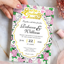Invitación de boda de rosa rosa y blanca - Letras 