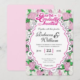 Invitación de boda de rosa rosa y blanca - Letras 