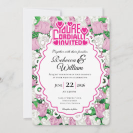 Invitación de Boda de Rosa Rosa y Blanca - Letras 