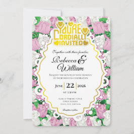Invitación de Boda de Rosa Rosa y Blanca - Letras 