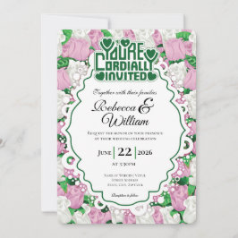 Invitación de Boda de Rosa Rosa y Blanca - Letras 