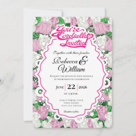 Invitación de Boda de Rosa Rosa y Blanca - Letras 