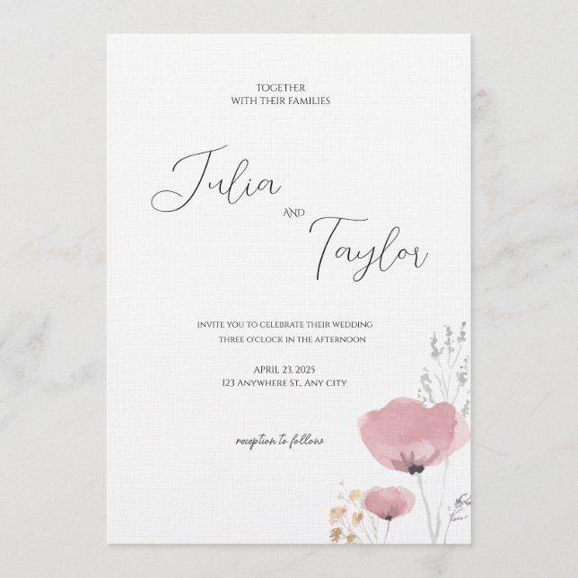 Invitación de boda de rosa suave rosa (Anverso)