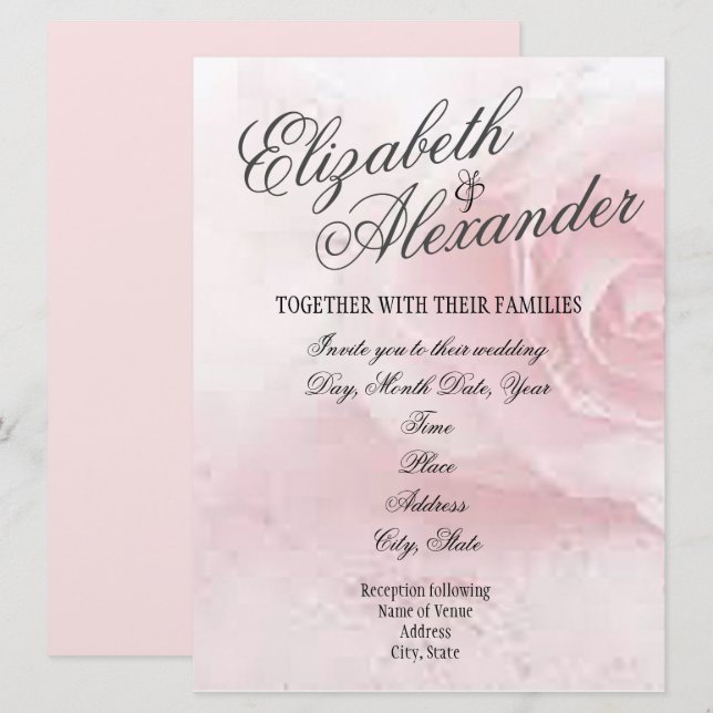 Invitación de Boda de Rosa Suave Rosa (Anverso / Reverso)