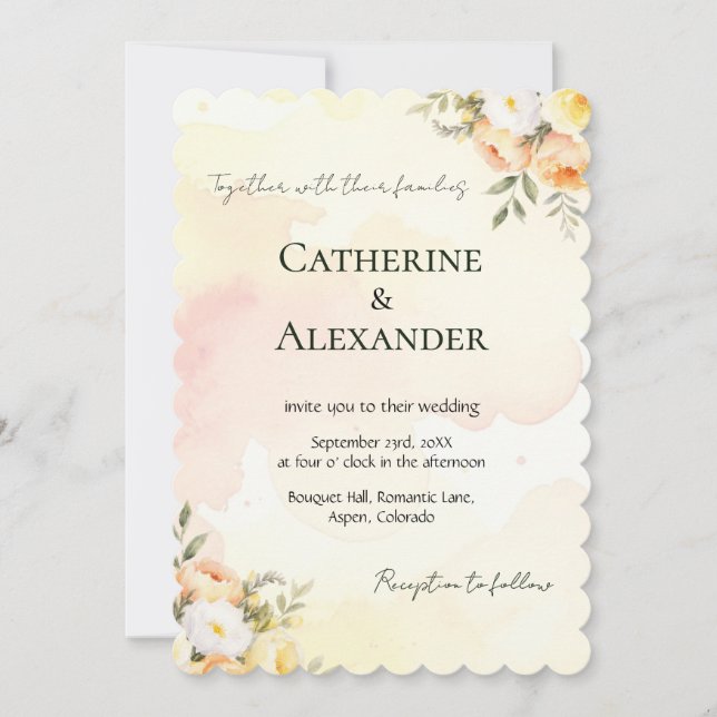 Invitación de boda de rosas acuarela floral rústic (Anverso)