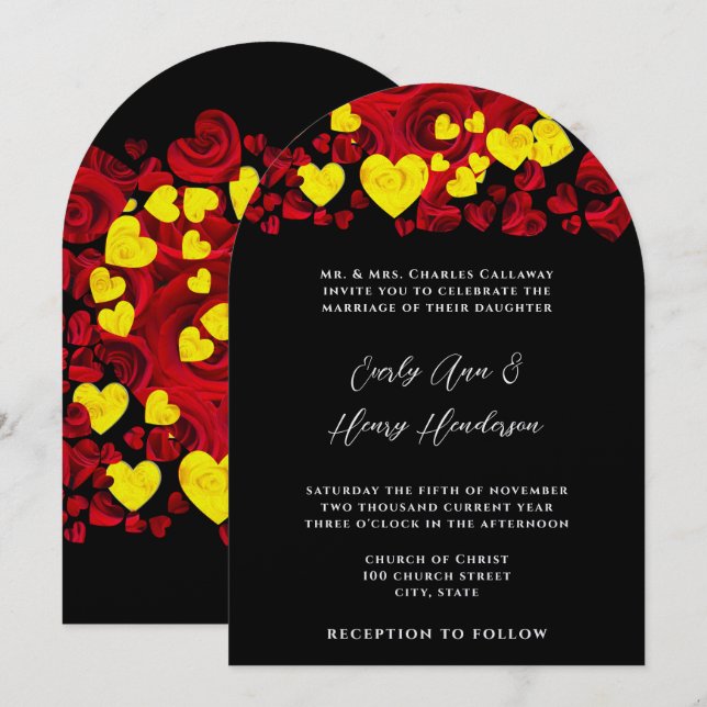 Invitación de Boda de Rosas Amarillas y Rojas con  (Anverso / Reverso)
