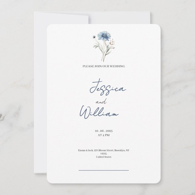 invitación de boda de rosas azules polvorientas de (Anverso)