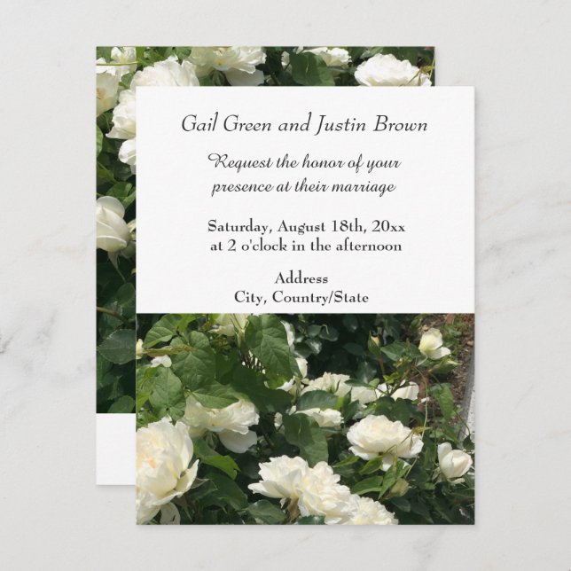 Invitación de boda de Rosas Blancas (Anverso / Reverso)