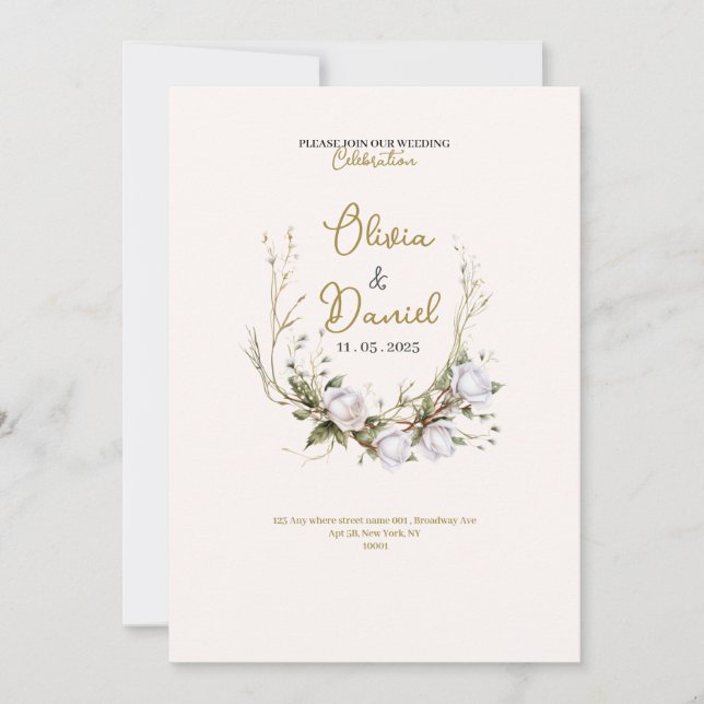 invitación de boda de rosas blancas chic elegantes (Anverso)