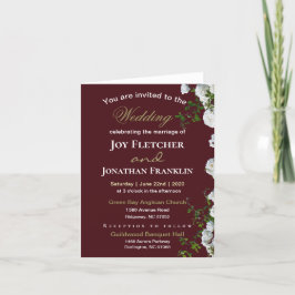 Invitación de boda de rosas blancas con fondo rojo