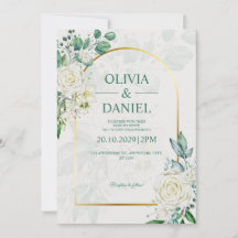 Invitación de boda de rosas blancas en acuarela el