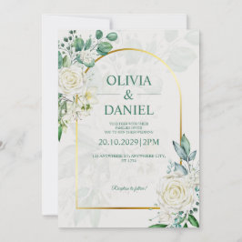 Invitación de boda de rosas blancas en acuarela el