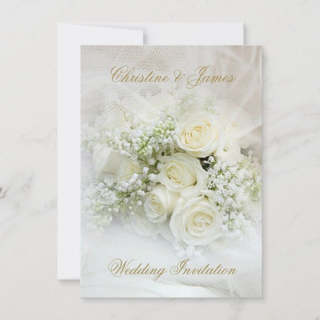 Invitación de boda de rosas blancas hermosas (Anverso)