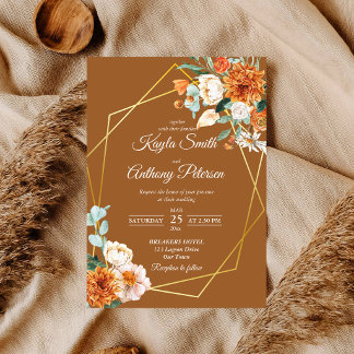 Invitación de boda de rosas blancas naranja terrac