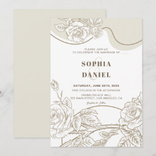 Invitación de boda de rosas blancas y beige