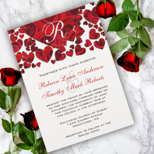 Invitación de boda de rosas con corazón negro y ro