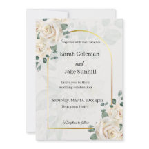Invitación de boda de rosas con marco dorado
