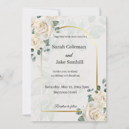 Invitación de boda de rosas con marco dorado