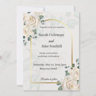 Invitación de boda de rosas con marco dorado
