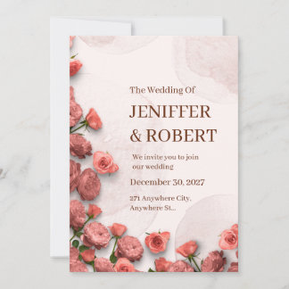 Invitación de boda de rosas coral decoloradas vint