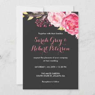 Invitación de boda de rosas de acuarela rosadas co