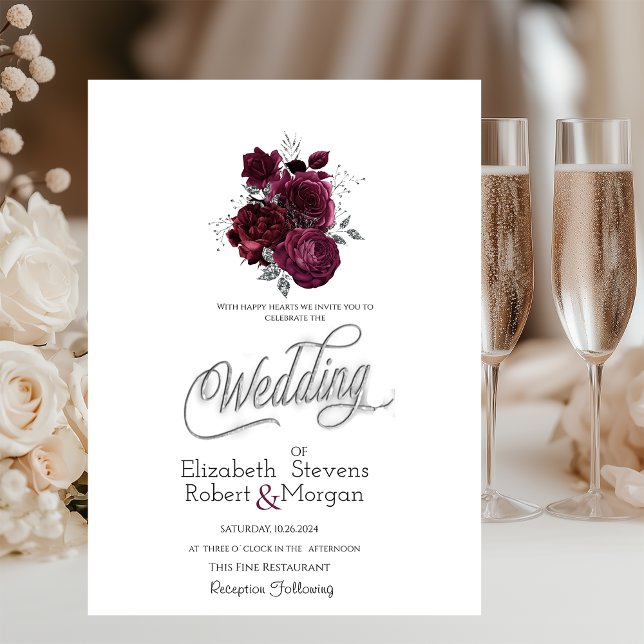 Invitación de boda de rosas de Borgoña (Subido por el creador)