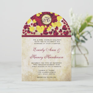 Invitación de boda de rosas de oro con corazón ama