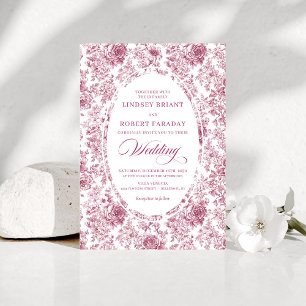 Invitación de boda de rosas de toile rosa y blanco