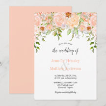 Invitación de boda de rosas durazno acuarela