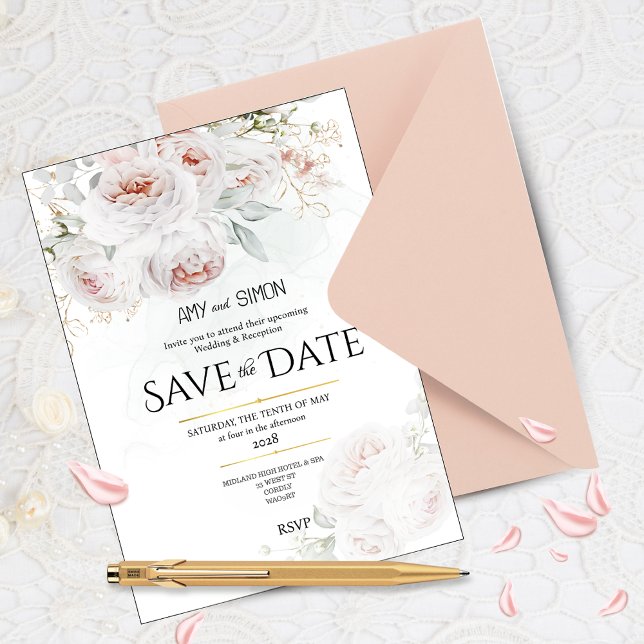 Invitación de boda de rosas en flor Pink Bloom Sav (Subido por el creador)