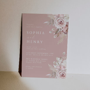 Invitación de boda de rosas florales rosadas