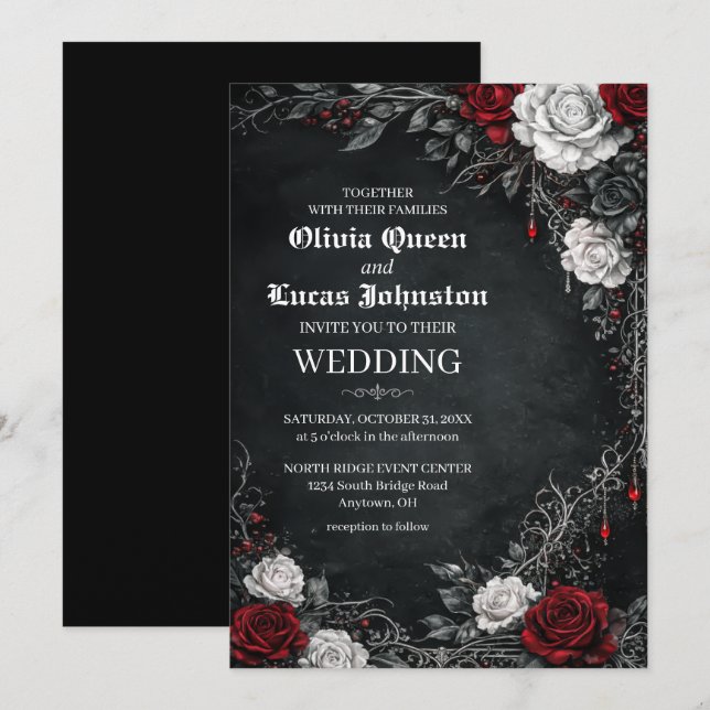 Invitación de boda de rosas góticas (Anverso / Reverso)