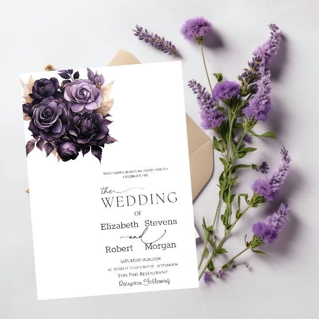Invitación de Boda de Rosas Moradas Oscuras Elegan (Subido por el creador)