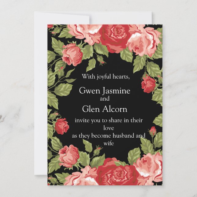 Invitación de boda de rosas negras y rojas – Elega (Anverso)