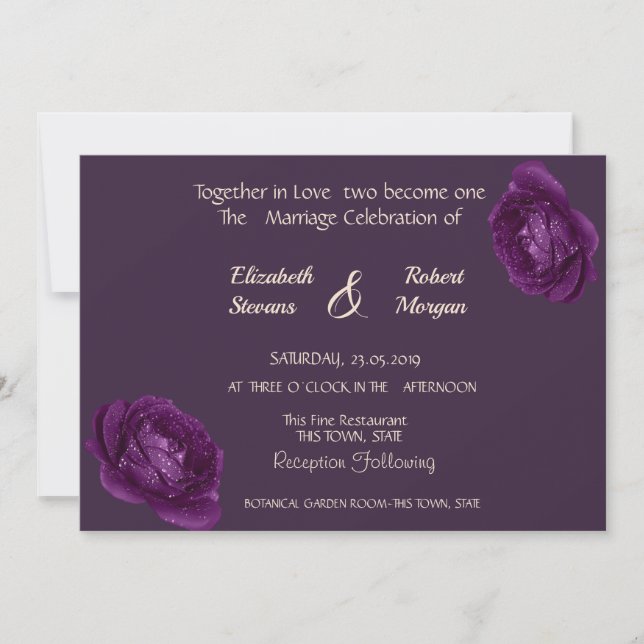 Invitación de boda de rosas púrpuras elegante chic (Anverso)