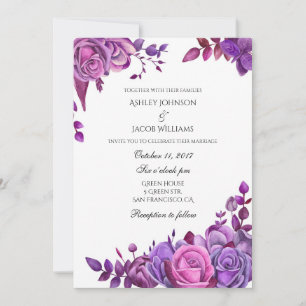 Invitación de boda de rosas púrpuras Invitación fl