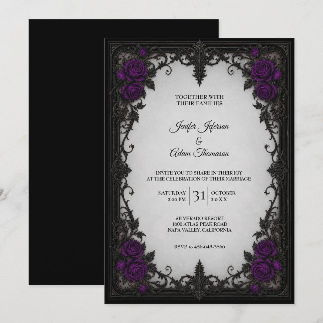 Invitación de boda de Rosas Purpúreas (Anverso / Reverso)