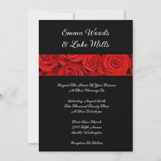 Invitación de Boda de Rosas Rojas (Anverso)
